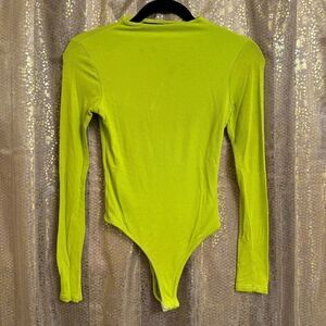 Naked Wardrobe Bright Lime Green Long Sleeve Bodysuit Small